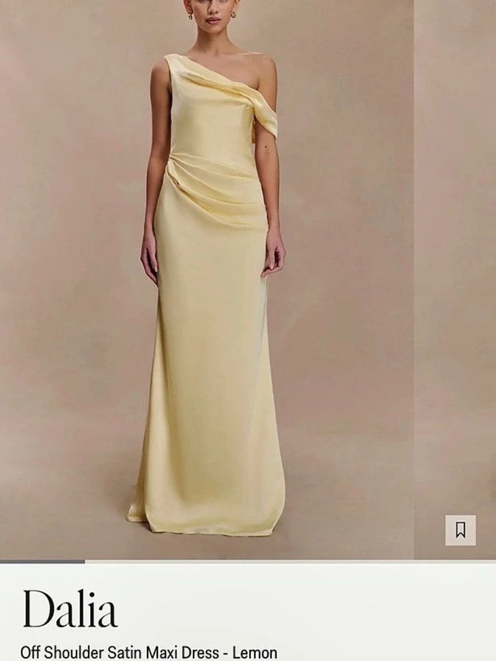 Meshki Dalia Off Shoulder Satin Maxi Dress in Yellow